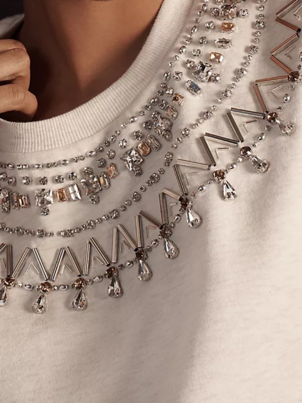Maeve Anthropologie NWOT Cream Embellished jeweled Crewneck Sweatshirt - Picture 2 of 10